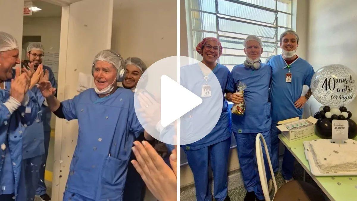 Médicos armam surpresa para colega veterano com bolo e confete em hospital de SC: ’40 anos é uma vida’