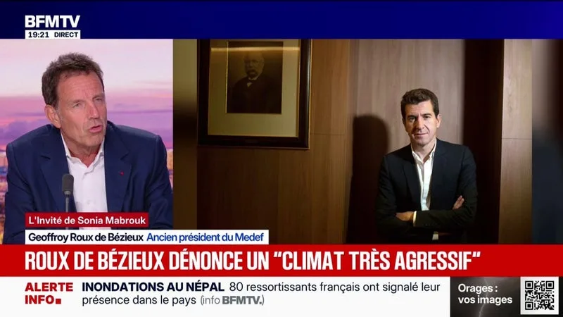"Côté LFI, et pour une partie de la gauche, il y a un climat anti-entreprise", estime Geoffroy Roux de Bézieux, ancien président du Medef