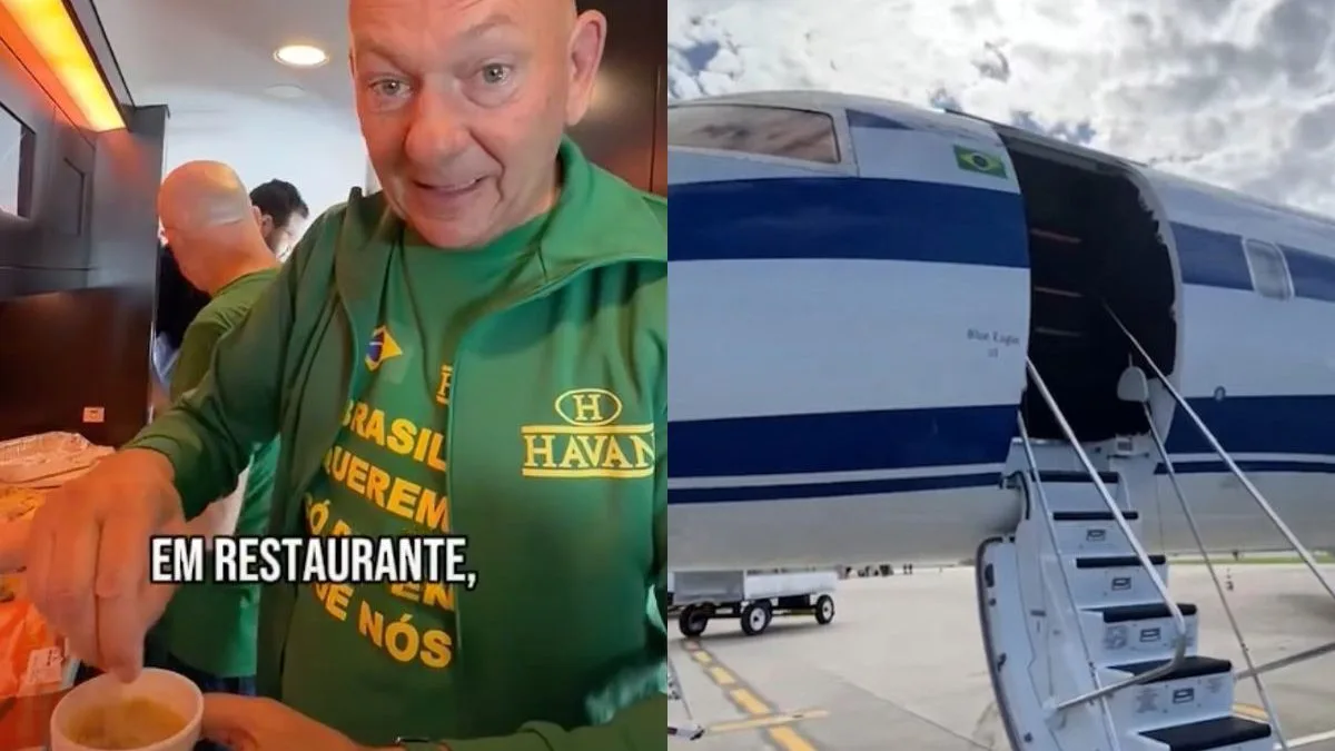 Luciano Hang faz ‘boquinha’ em jato de R$ 250 milhões com direito a café com leite e tradicional cuca: ‘AeroVéio’