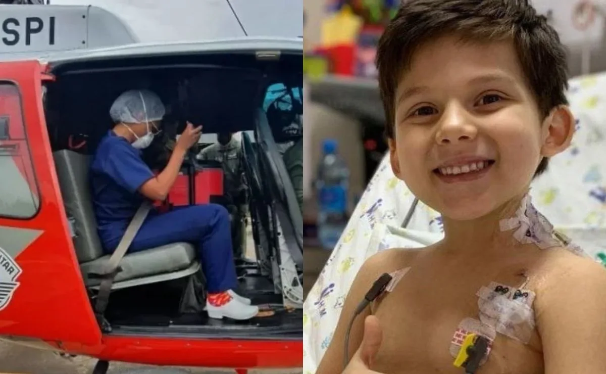 PM usa helicóptero e leva coração até Vitor, de 6 anos, em corrida contra o tempo