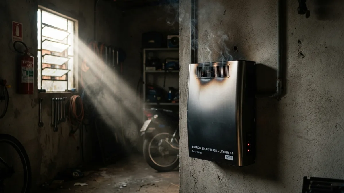 Esqueça o apagão: morador instala banco de baterias de lítio na garagem para manter casa inteligente funcionando, equipamento sofre sobrecarga em dia de calor extremo e Defesa Civil precisa isolar a rua