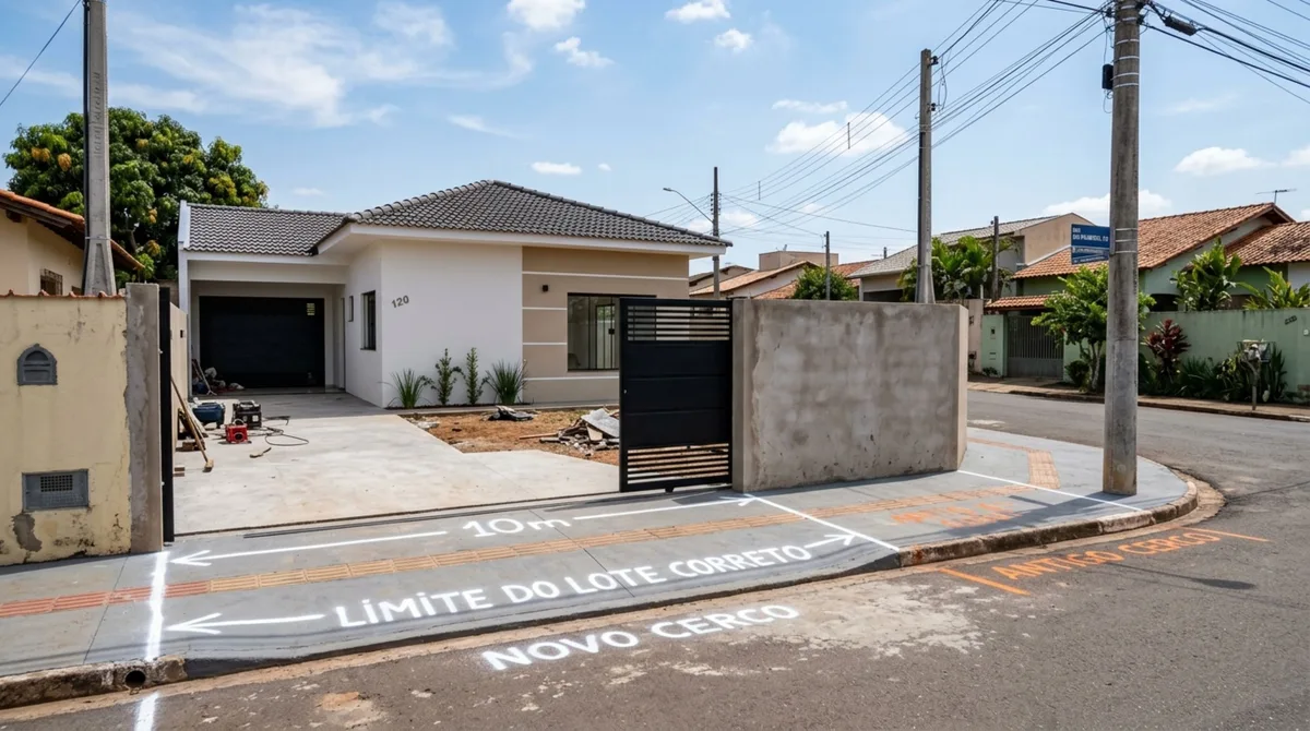 Casal compra terreno para construir a casa dos sonhos, termina a obra e, ao instalar o portão definitivo, descobre divergência entre a frente usada na construção e a matrícula