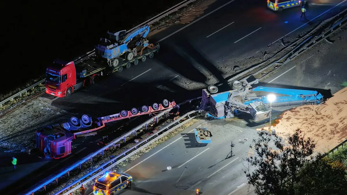 Vollsperrung bis zum Abend - Schwertransporter kracht um! A2 dicht