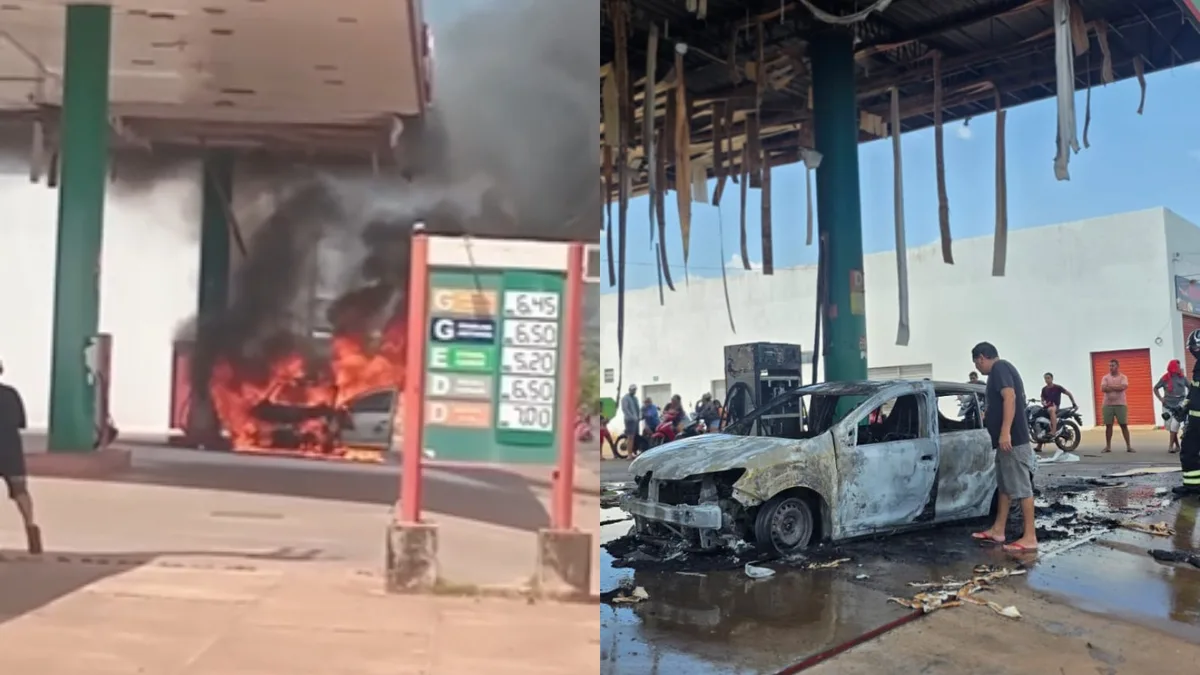 Carro pega fogo a 1 metro de bomba de combustível e destrói estrutura de posto no PI