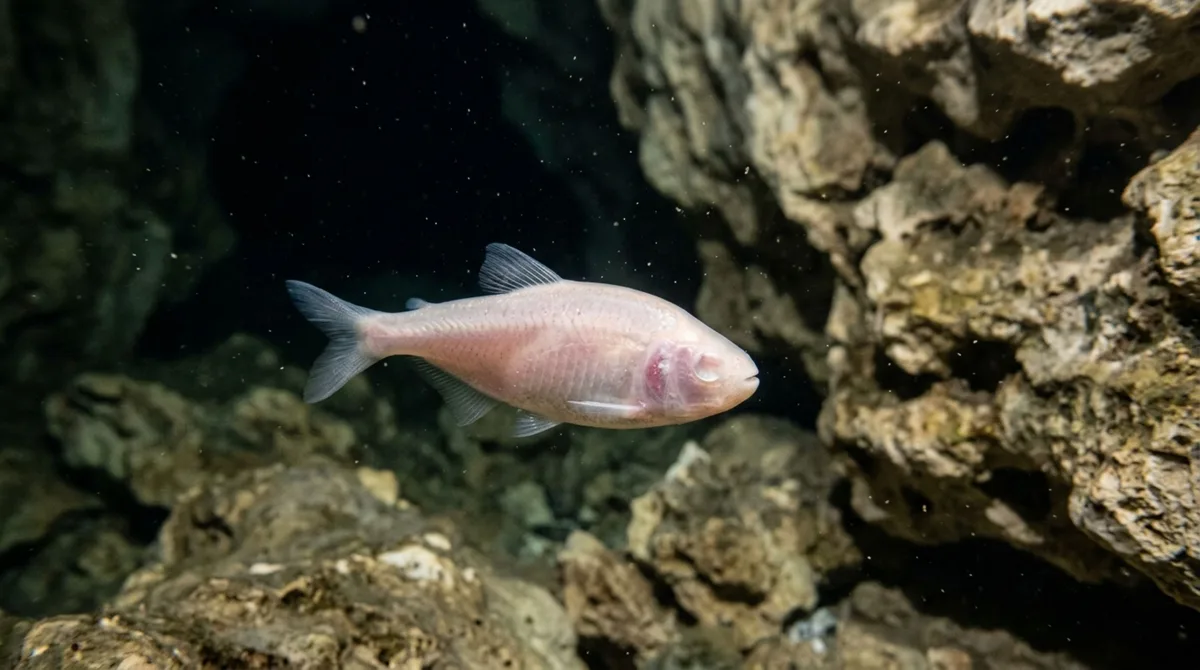 O peixe que vive em cavernas completamente escuras perdeu os olhos ao longo da evolução e passou a perceber o ambiente de outra maneira