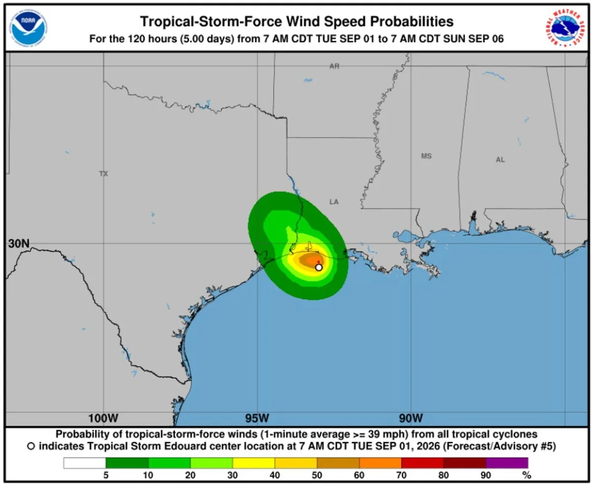 Tormenta tropical Edouard toca tierra en Luisiana con vientos de 95 km/h y amenaza de inundaciones