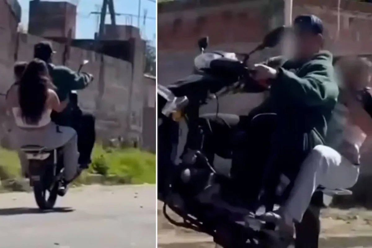 Video: se subieron a una moto e hicieron wheelie con un bebé en brazos en Catamarca
