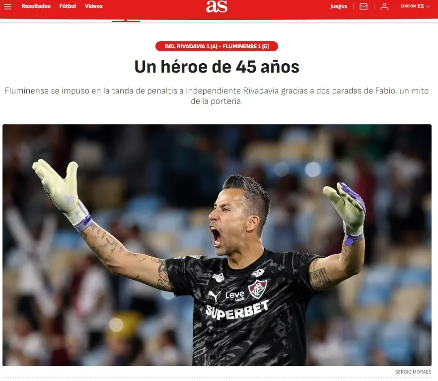 Jornal espanhol exalta Fábio em classificação do Fluminense: “Herói de 45 anos”