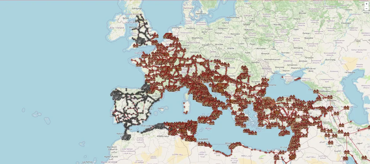Así sería Google Maps en el Imperio romano: rutas entre ciudades por sus antiguas calzadas