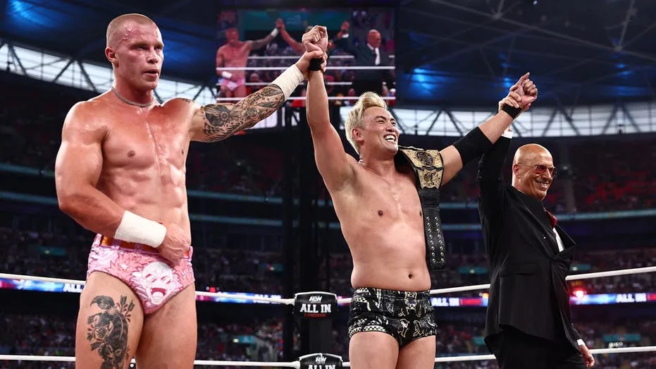 Kazuchika Okada wins AEW International Championship, fends off Kyle Fletcher and Konosuke Takeshita at All In