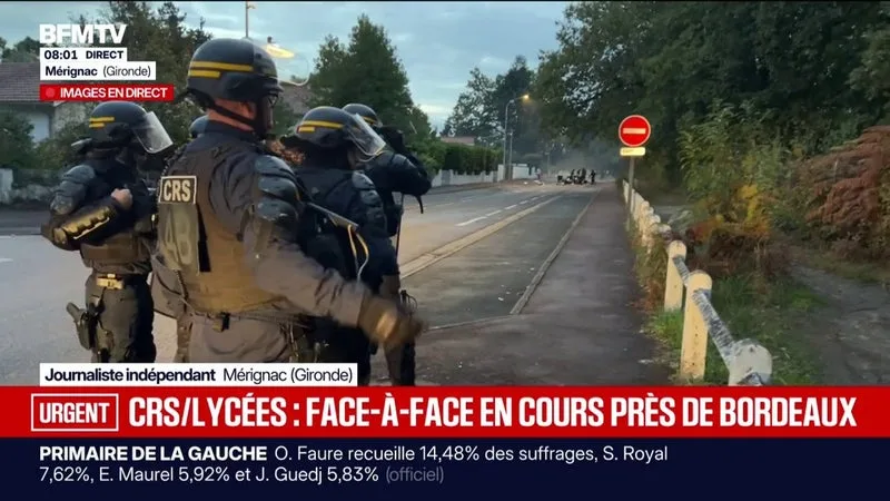 Mérignac: un face-à-face en cours entre lycéens et CRS après un appel au blocus lancé sur les réseaux sociaux