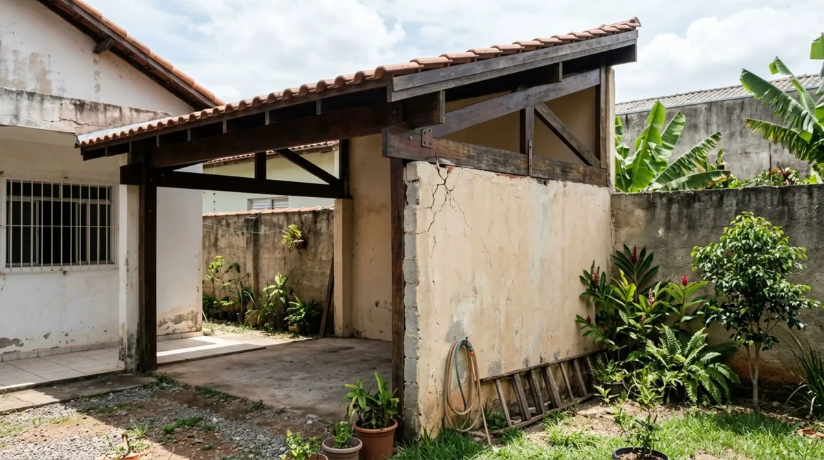 Casal volta para casa e encontra telhado da garagem do vizinho apoiado sobre muro divisório, ele exige avaliação antes que a obra continue