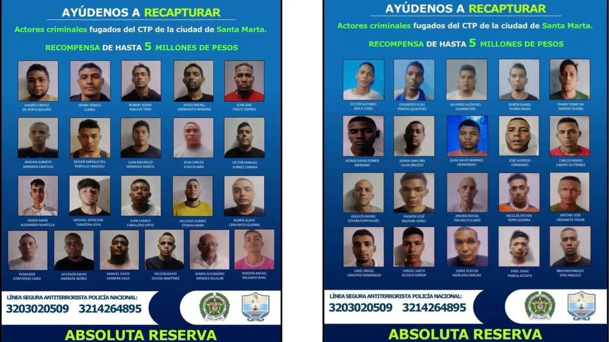 Ofrecen $5 millones de recompensa por información de los 41 fugados en Santa Marta: “Ayúdanos a recapturar”