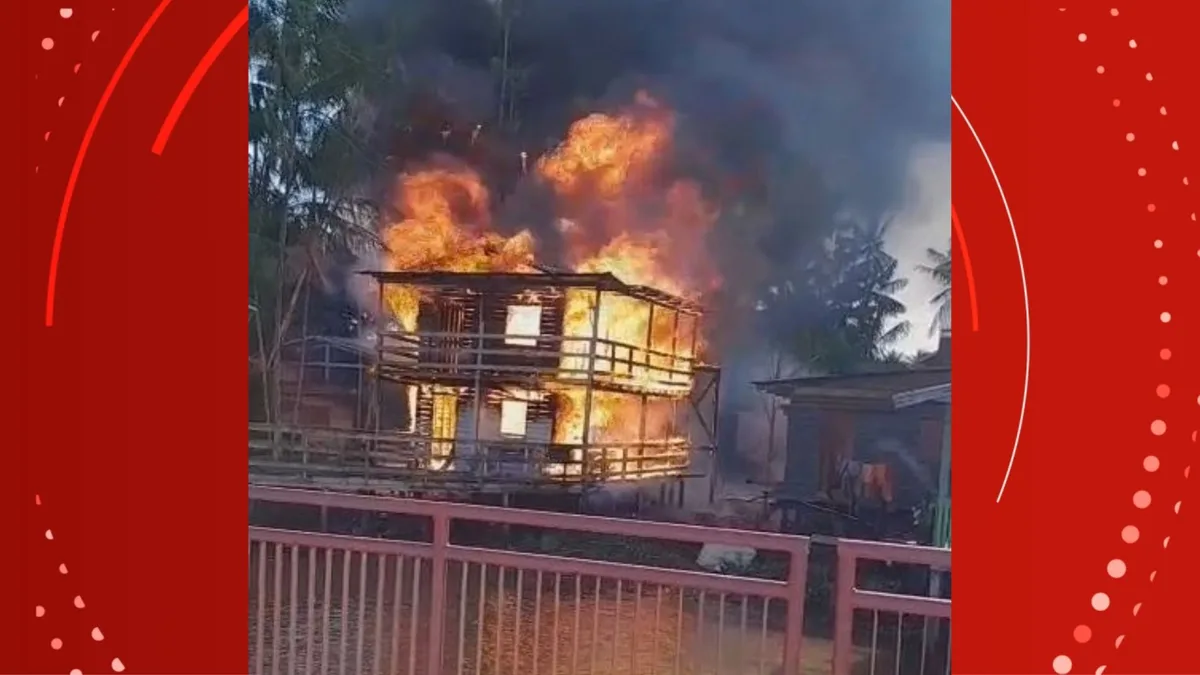 Casa é destruída por incêndio em Mazagão, no interior do Amapá; VÍDEO