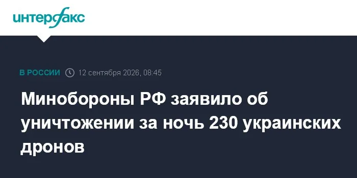 Минобороны РФ заявило об уничтожении за ночь 230 украинских дронов