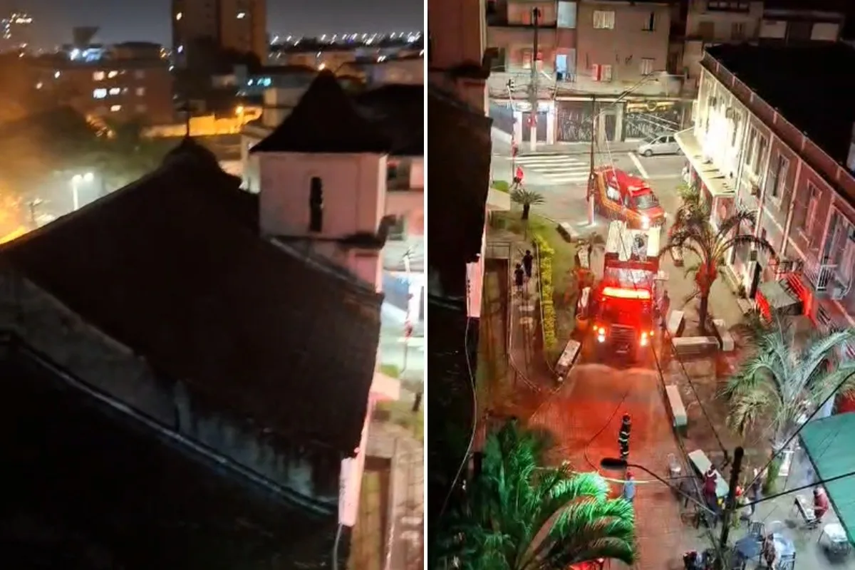 Fogo na Igreja Matriz de São Vicente, SP, provoca fumaça intensa e mobiliza bombeiros