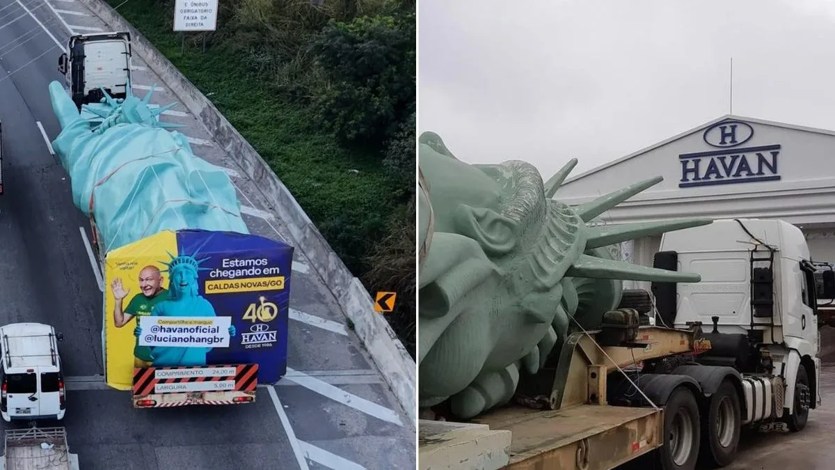 Produzida por 50 pessoas, estátua da Havan de 35 metros ganha força-tarefa para chegar à nova megaloja