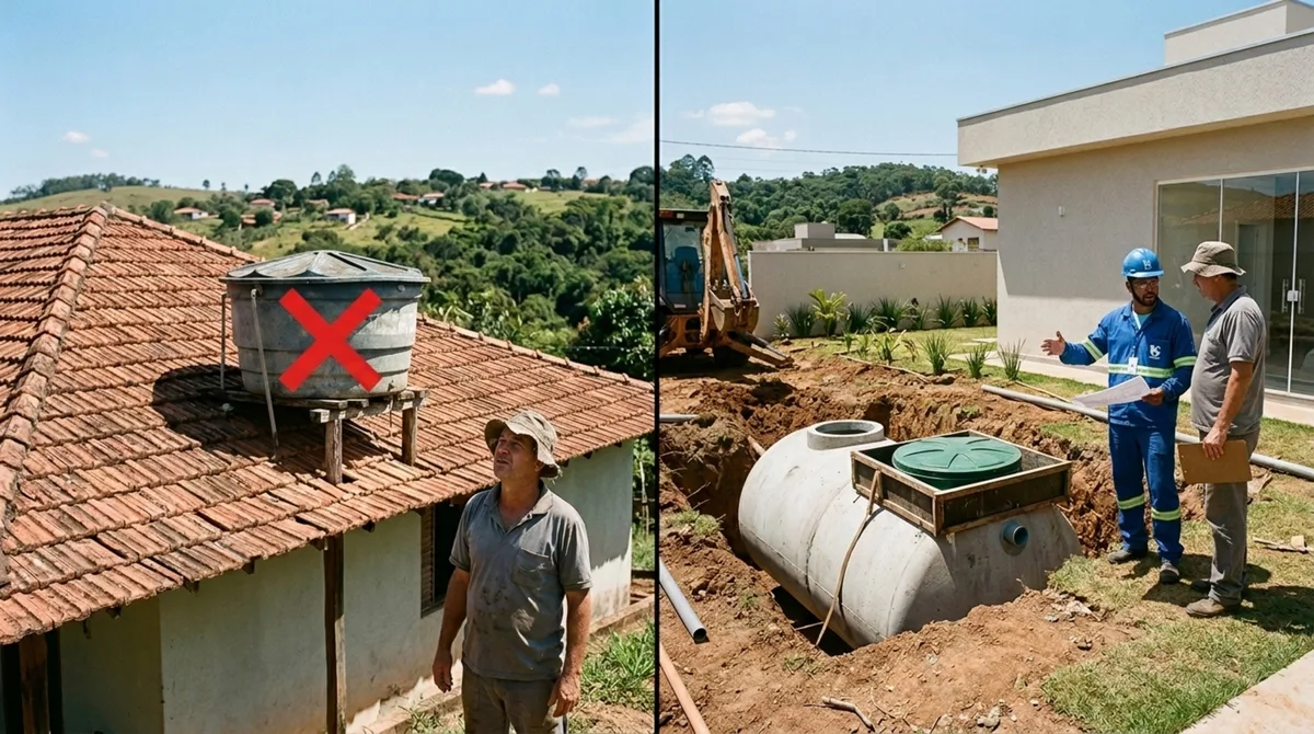 Adeus caixa d’água de fibra no telhado: o reservatório subterrâneo que dispensa bomba elétrica, não cria biofilme e já está presente em um terço das casas novas no interior de São Paulo