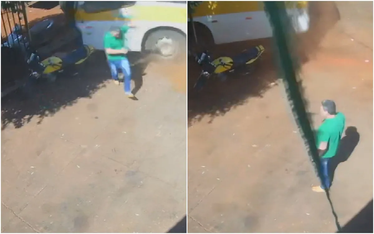 Homem sentado em calçada escapa por segundo de ser atropelado por ônibus escolar desgovernado; vídeo