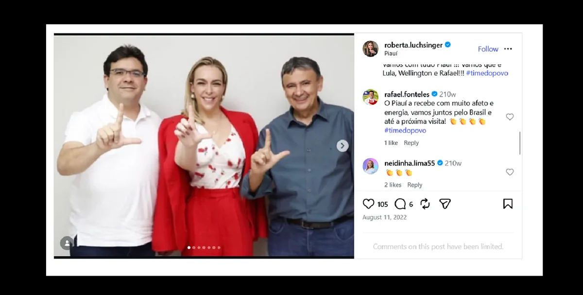Investigada, Luchsinger pediu votos para Fonteles e Wellington Dias em 2022