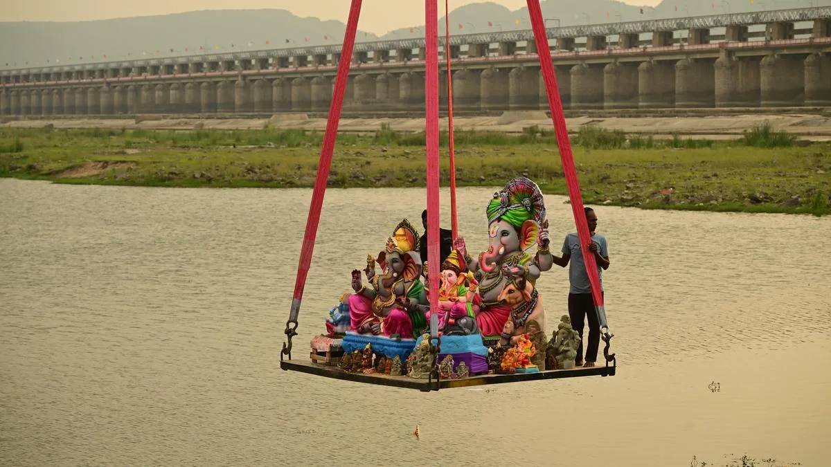 Ganesh immersion points witness heavy rush on third day in Vijayawada