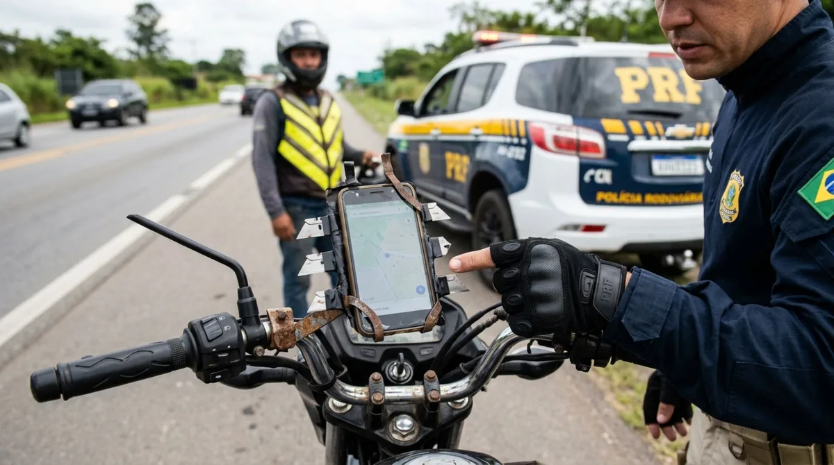 Motociclista instala navalhas no suporte do celular para evitar roubos, policial aborda o condutor e obriga a retirada do equipamento por discordância com a lei
