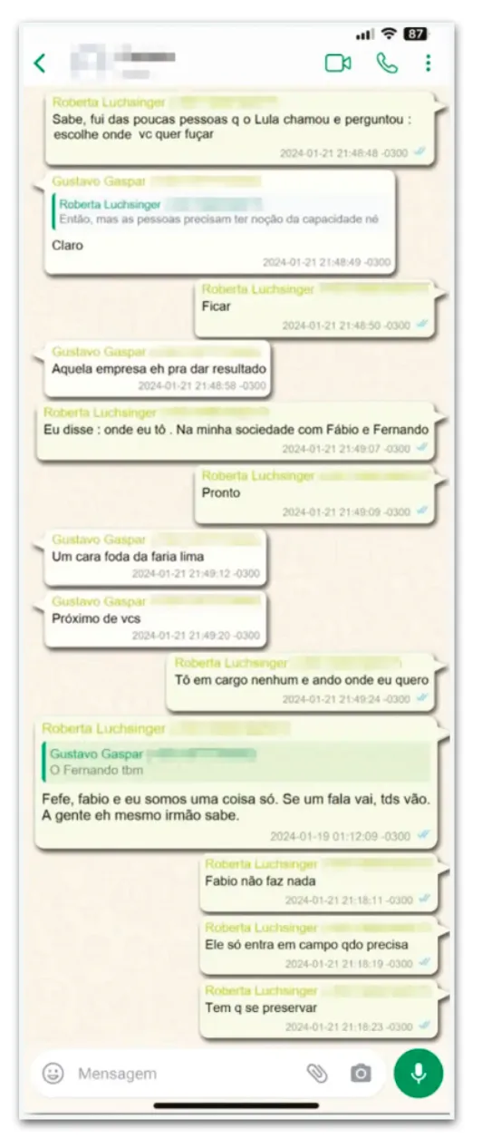 Leia as mensagens trocadas entre Lulinha e amiga lobista