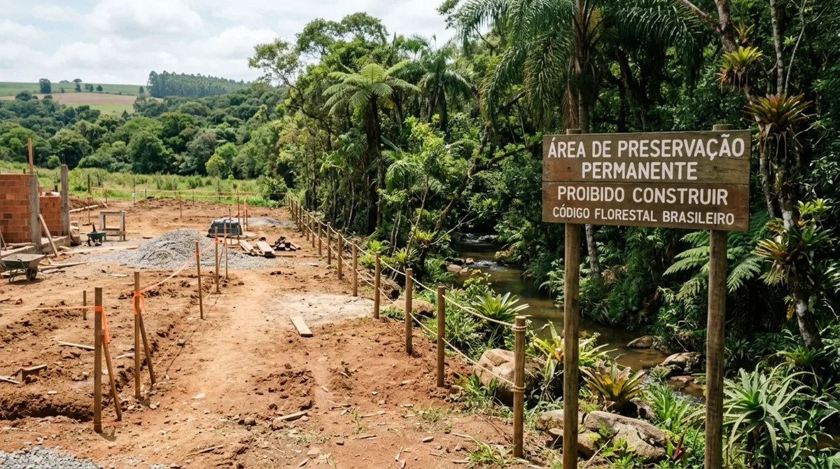 Família compra terreno rural para construir casa de campo, inicia os planos e descobre que parte da área tem restrição ambiental, projeto precisa mudar e prejuízo pode envolver vendedor e documentação do imóvel