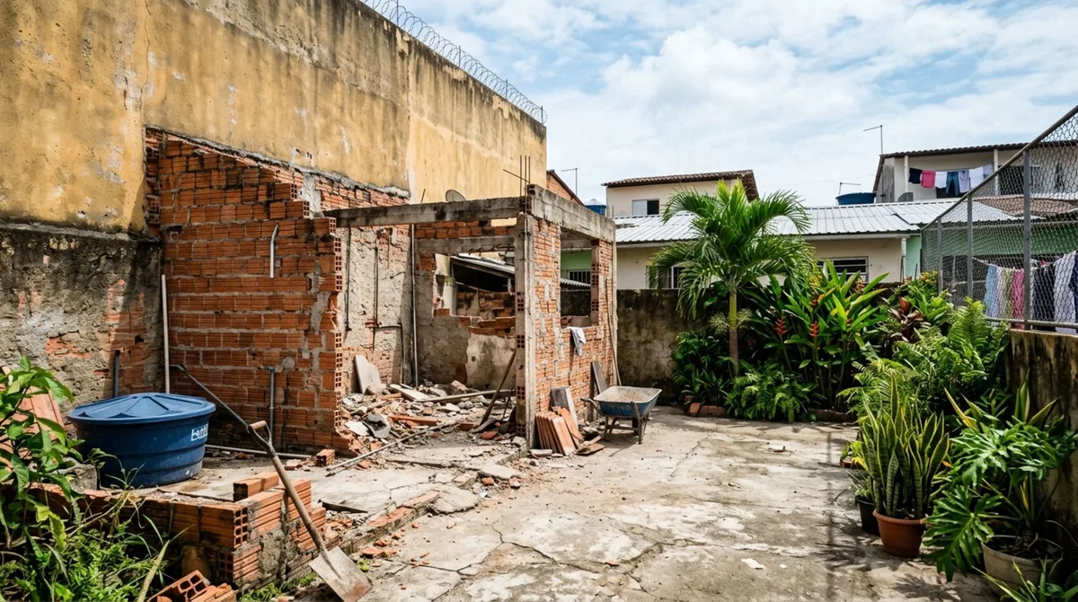 Mulher compra imóvel com edícula, inicia a demolição e descobre que uma das paredes segurava o muro alto construído pelo vizinho