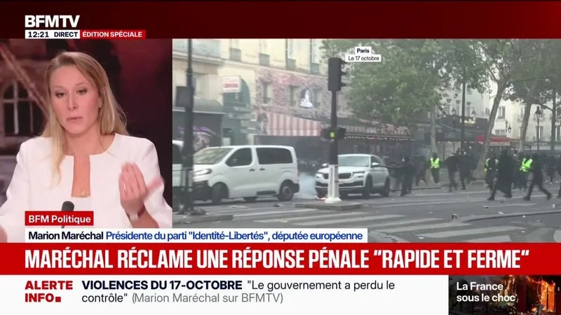 Manifestations du 17 octobre: Marion Maréchal, eurodéputée et présidente d'Identité-Libertés estime "qu'évidemment, il y a eu un problème" de maintien de l'ordre