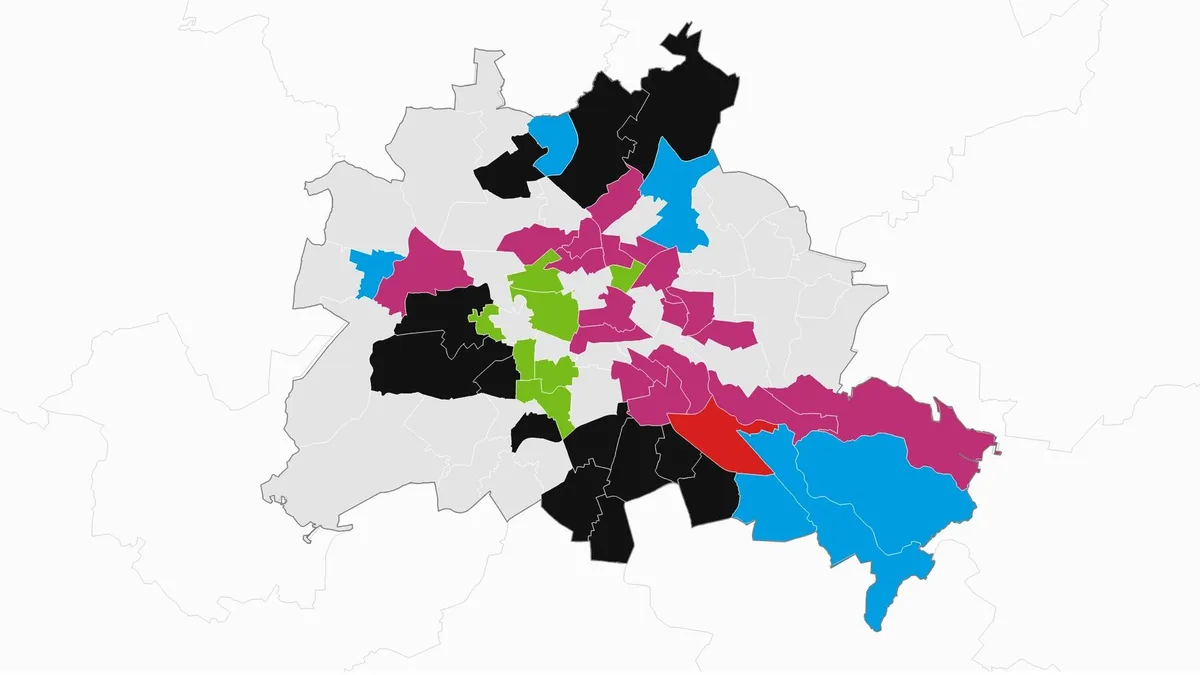 Berlin: Karte mit den Ergebnissen der Abgeordnetenhauswahl 2026