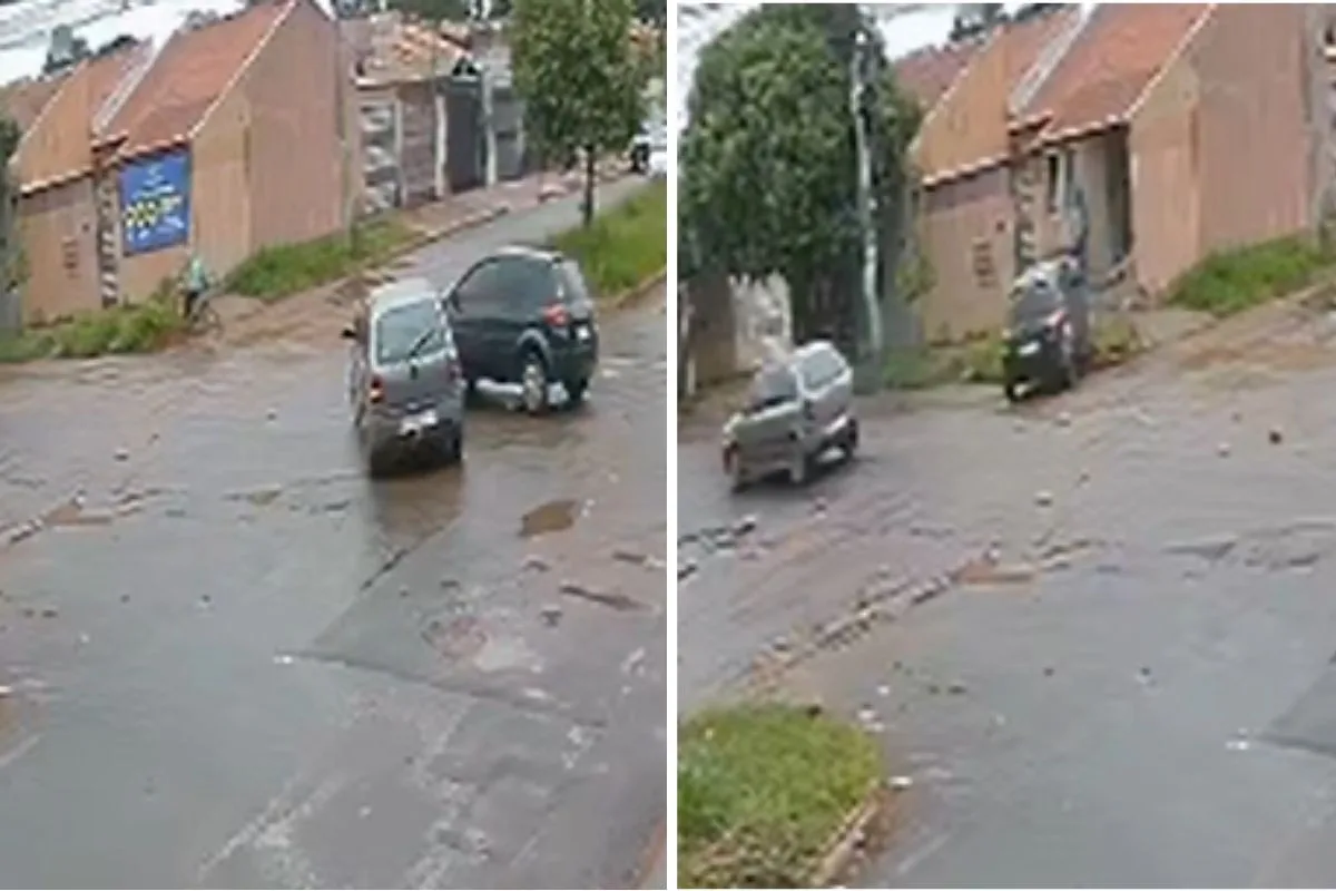 Motorista fura sinal, causa batida e faz carro derrubar muro de casa em Campo Grande