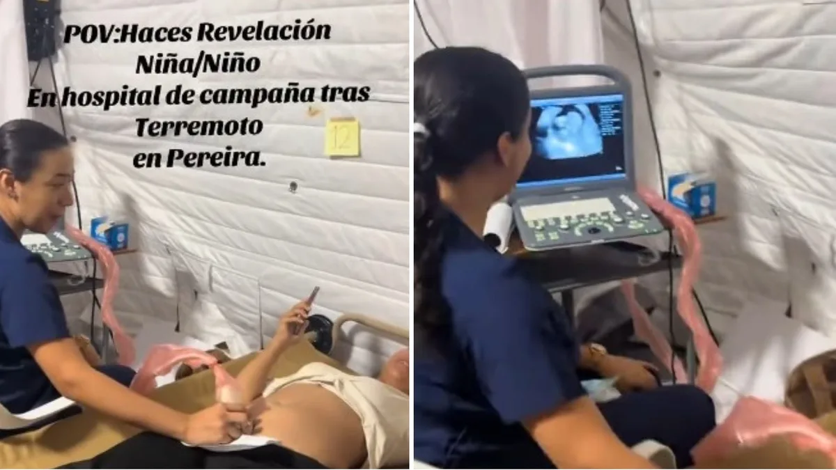 La revelación del sexo de un bebé conmueve en un hospital de campaña en Pereira, tras terremoto: “y la algería invadió la carpa”