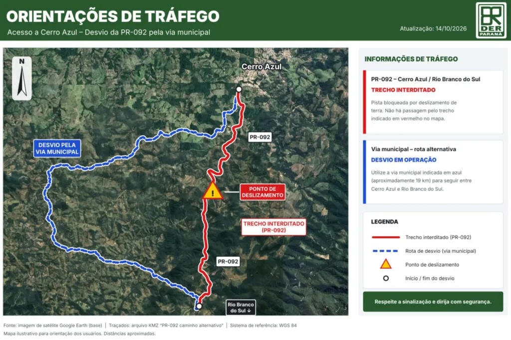 Paraná tem quatro rodovias totalmente bloqueadas por conta da chuva