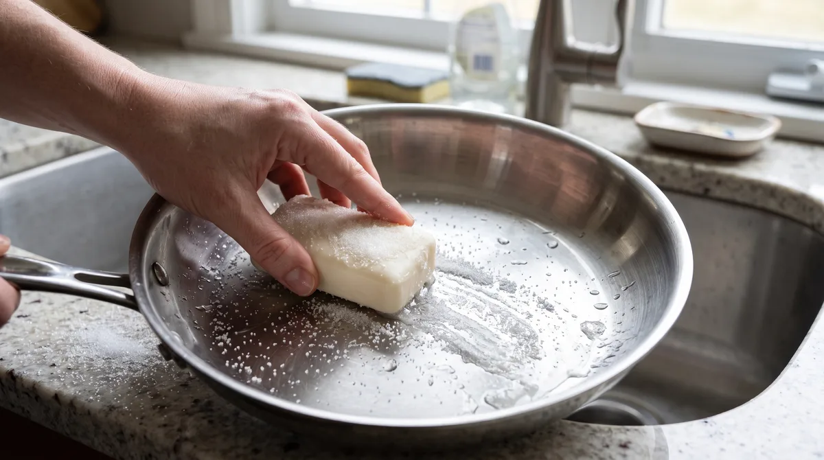 Esfregar sabão em barra com açúcar nas panelas manchadas: por que essa combinação simples deixa o inox brilhando como novo
