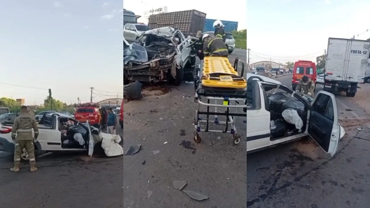 Motorista de carro fica preso às ferragens após acidente com caminhão na Alça Viária, na Grande Belém