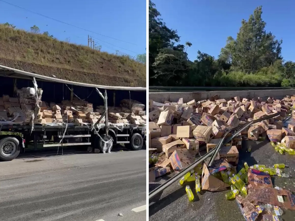 Carga de detergente cai de caminhão e interdita rodovia em Morungaba