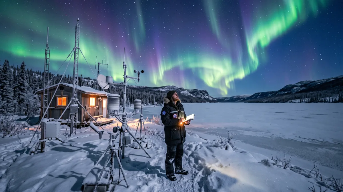 Jovem aceita trabalhar sozinho durante seis meses numa estação meteorológica isolada no norte do Canadá e começa a anotar todas as noites em que a aurora aparece sobre o lago congelado