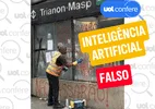Imagem de mulher limpando pichação em metrô de SP foi feita com IA