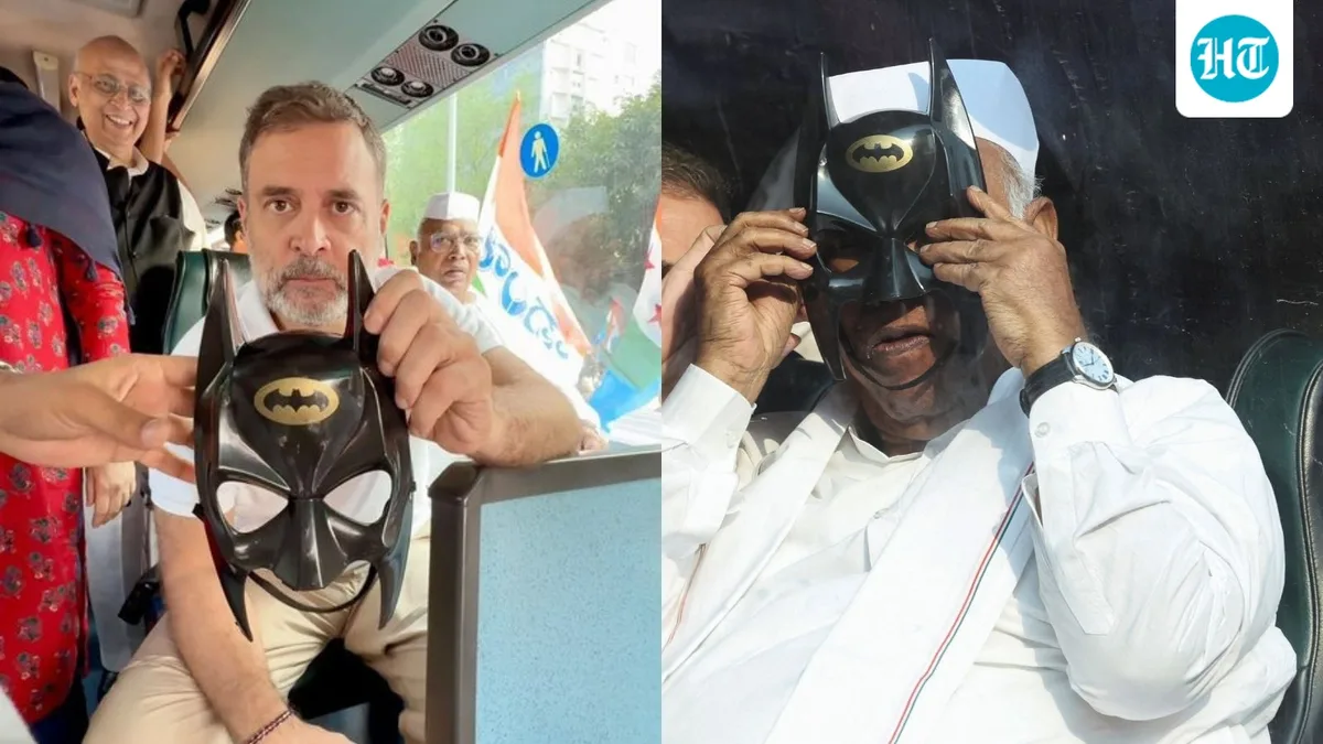 'Batman Mode On': Rahul Gandhi, Kharge pose with superhero masks during Opposition march to SC