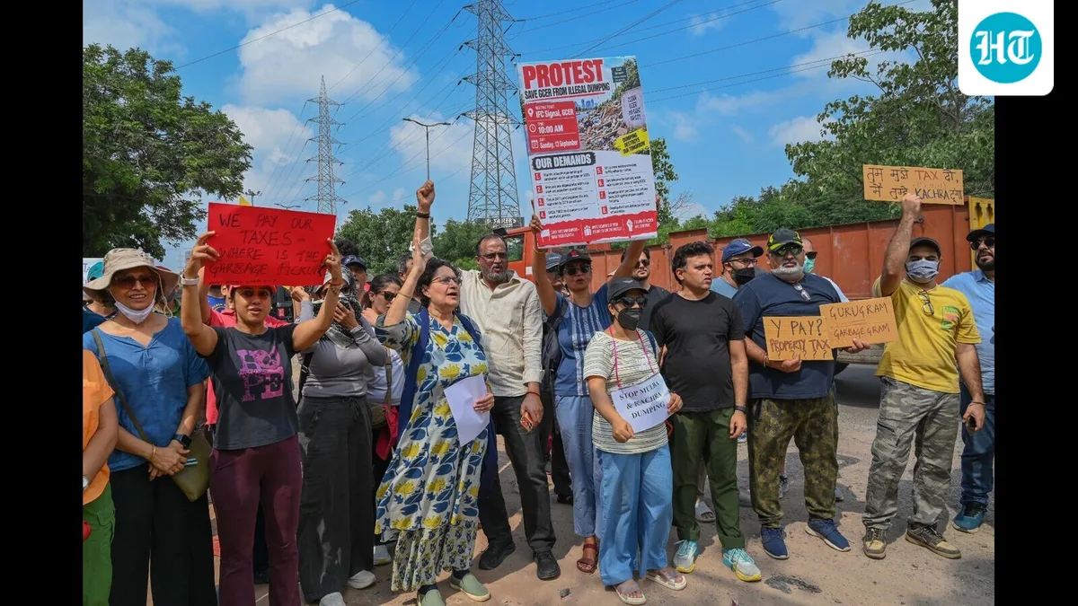 Gurugram residents protest illegal dumping along GCER, Sector 23A