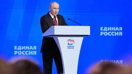 Putin speaking at Russia’s ruling party congress
