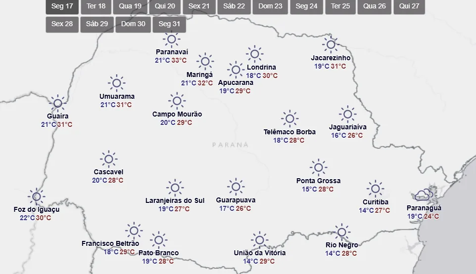 Semana de extremos faz termômetros irem de 35ºC a 4ºC no Paraná