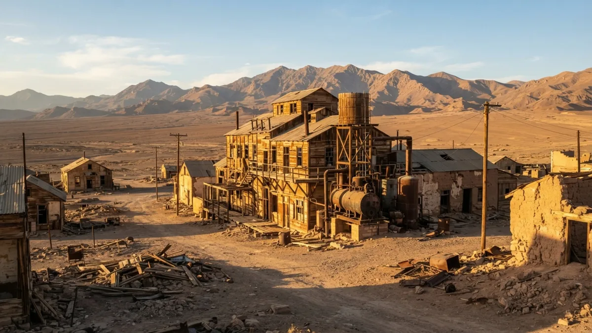 No meio de um dos desertos mais secos da Terra existe uma cidade operária abandonada com teatro, escola, casas e estruturas industriais que sobreviveram ao fim de uma indústria inteira