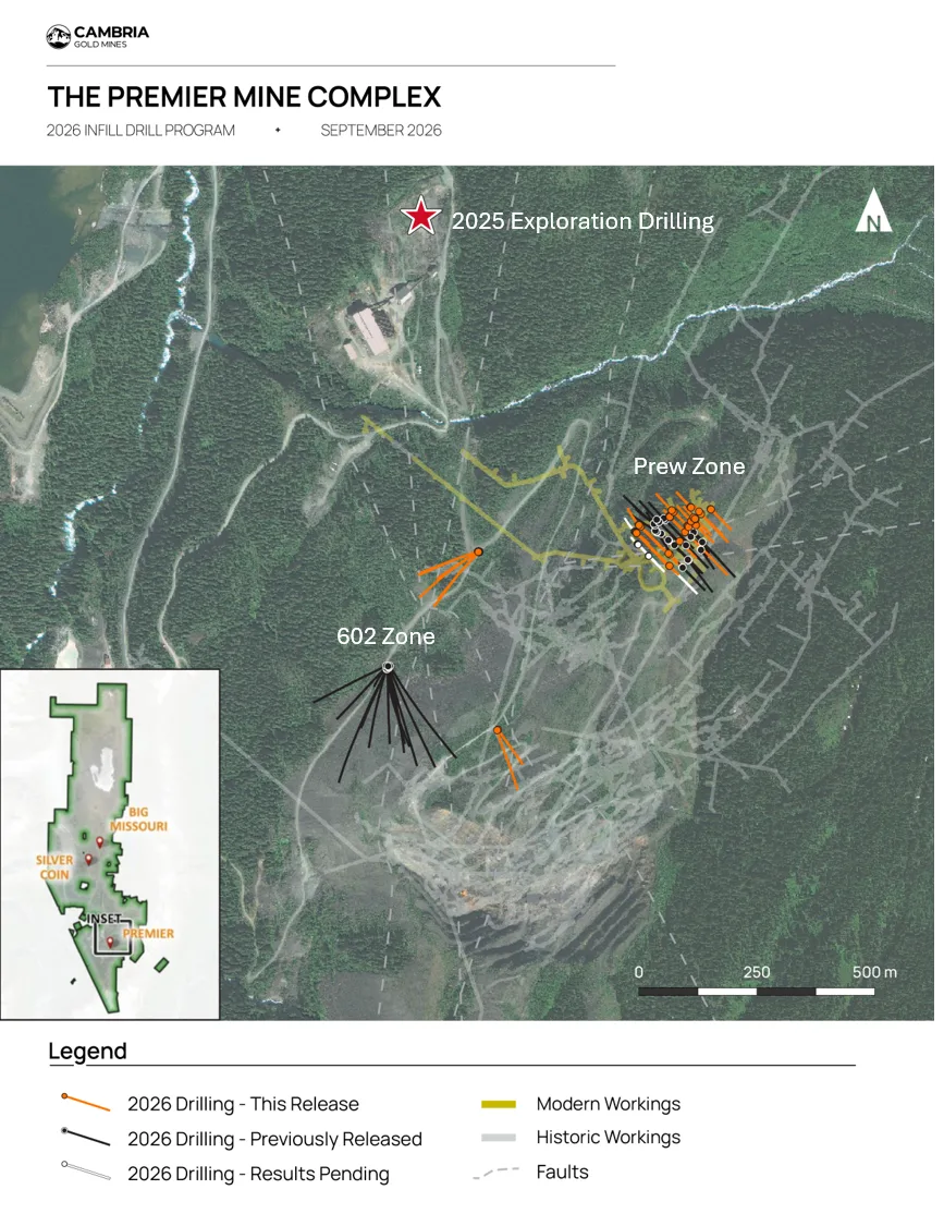 Cambria Gold Mines Announces 166.2 g/t Au and 3,383 g/t Ag over 3.1 Meters at Premier and Expanded Drilling Program