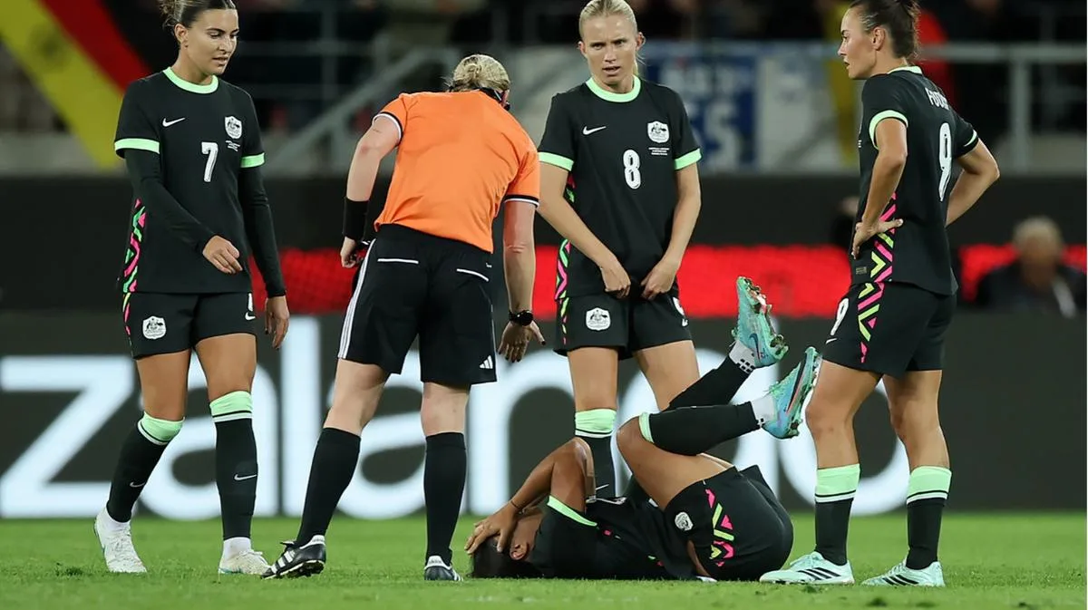 Matildas concern as Sam Kerr goes down with ankle injury in Germany defeat