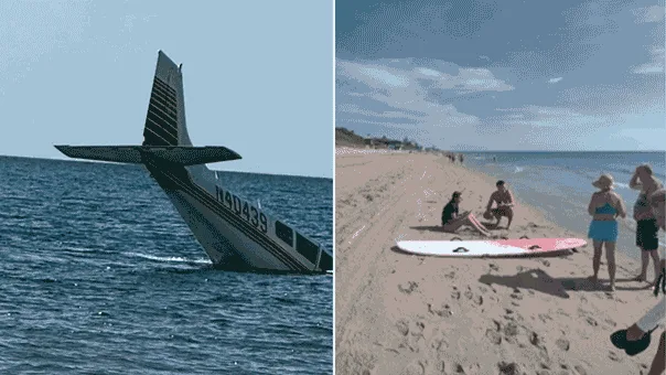 Video shows young female pilot, 23, swimming off after surviving emergency water landing