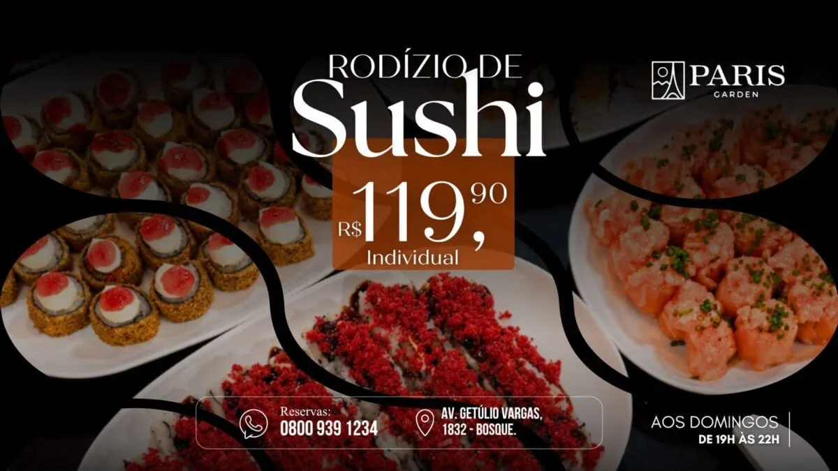 Rodízio de sushi por R$ 119,90 é atração aos domingos no Paris Garden