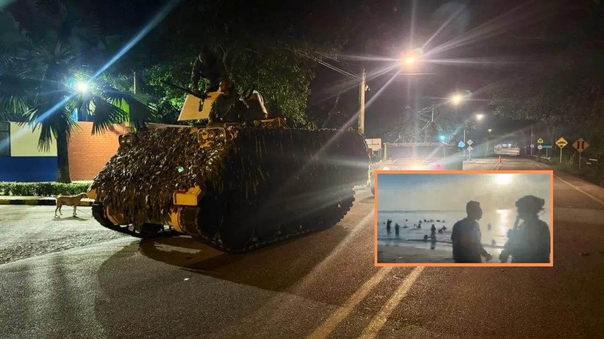 Soldados del Ejército fueron aplaudidos por turistas en la playa El Rodadero de Santa Marta, en medio del paro armado