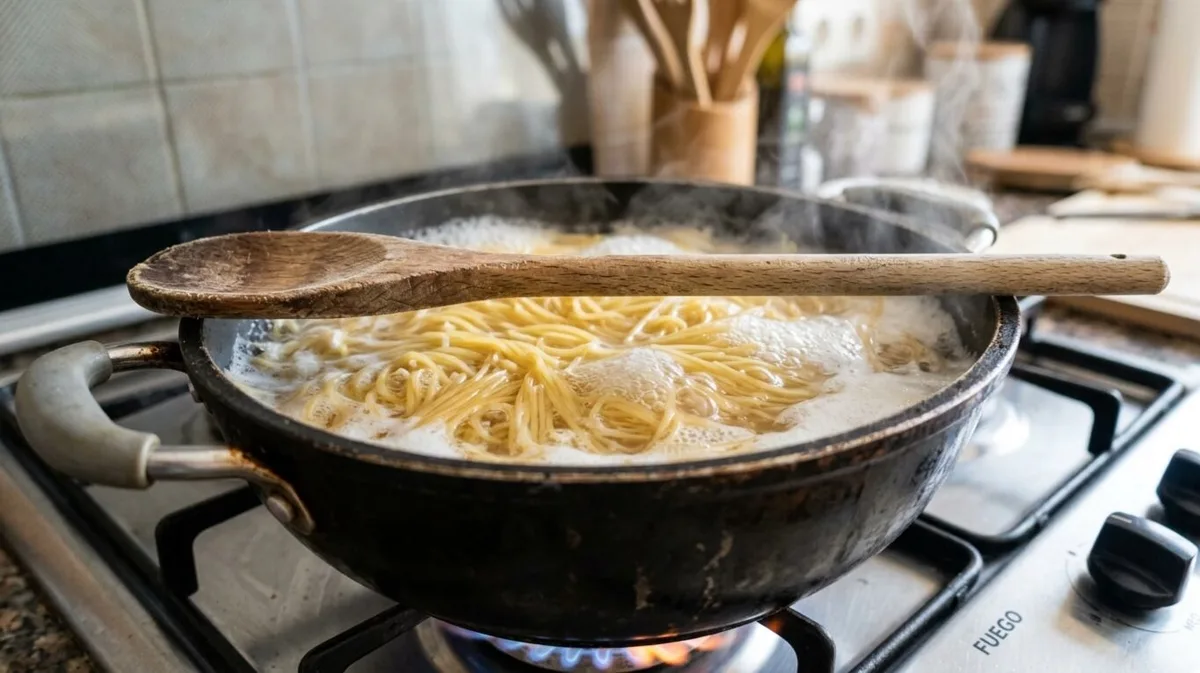 Poner una cuchara de madera sobre la olla cuando hervís fideos: para qué sirve y por qué lo recomiendan